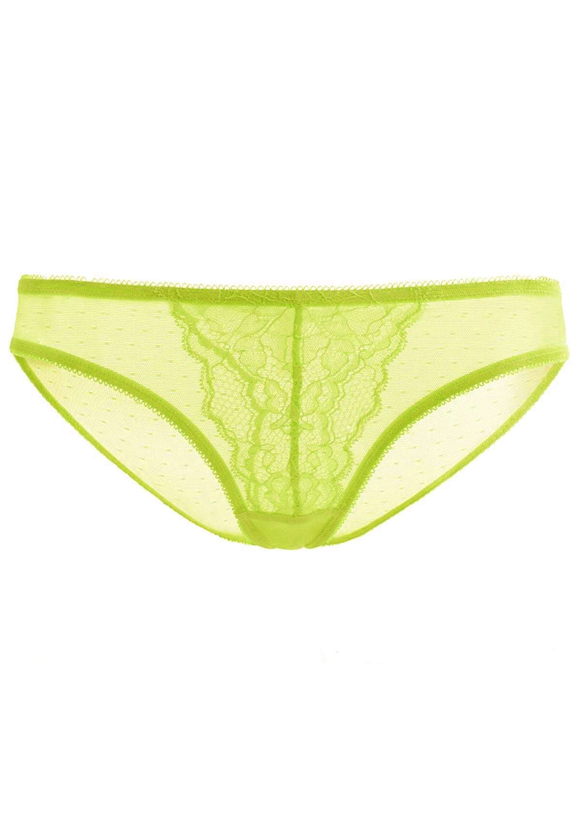 HSIA Enchante Mid-Rise Sheer Lace Mesh Delicate Airy Panty Underwear - L / Lime Green