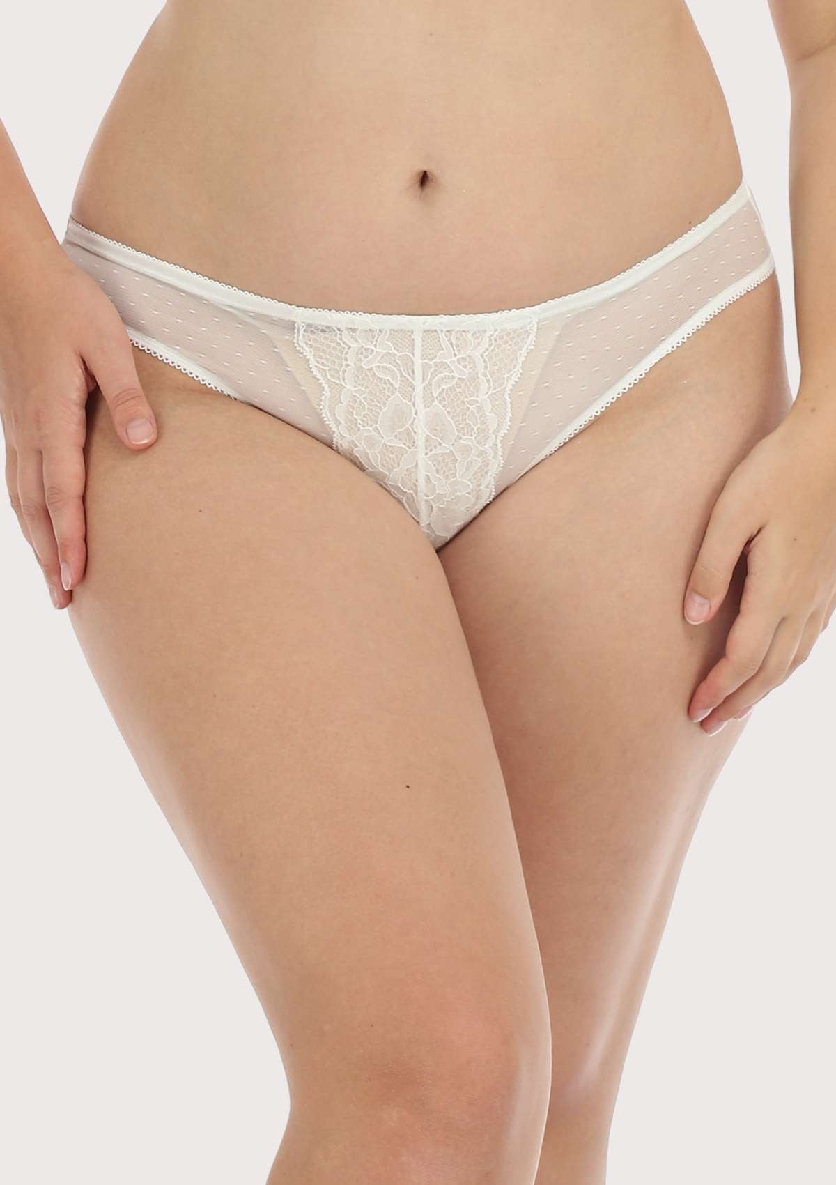 HSIA Enchante Sheer Lace Mesh Mid Rise Bikini Underwear - L / White