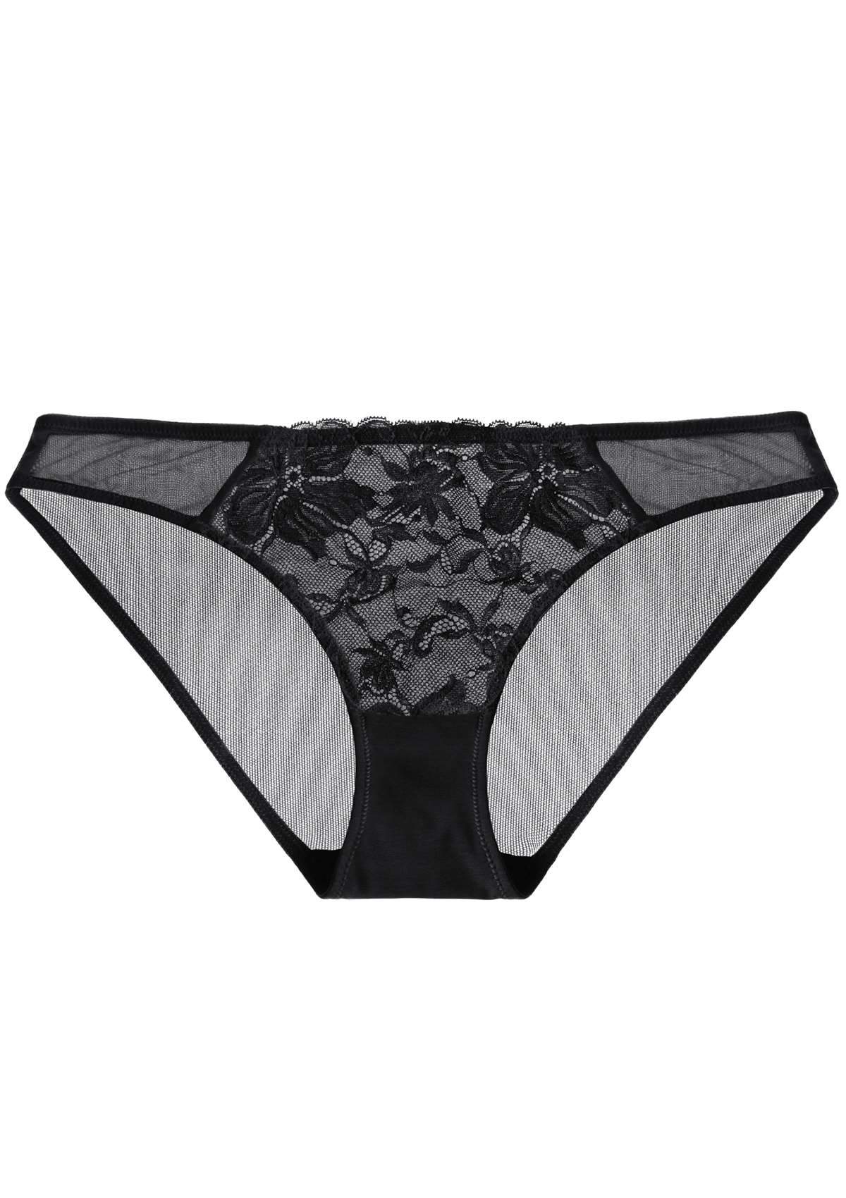 HSIA Breathable Sexy Feminine Lace Mesh Bikini Underwear - M / Black