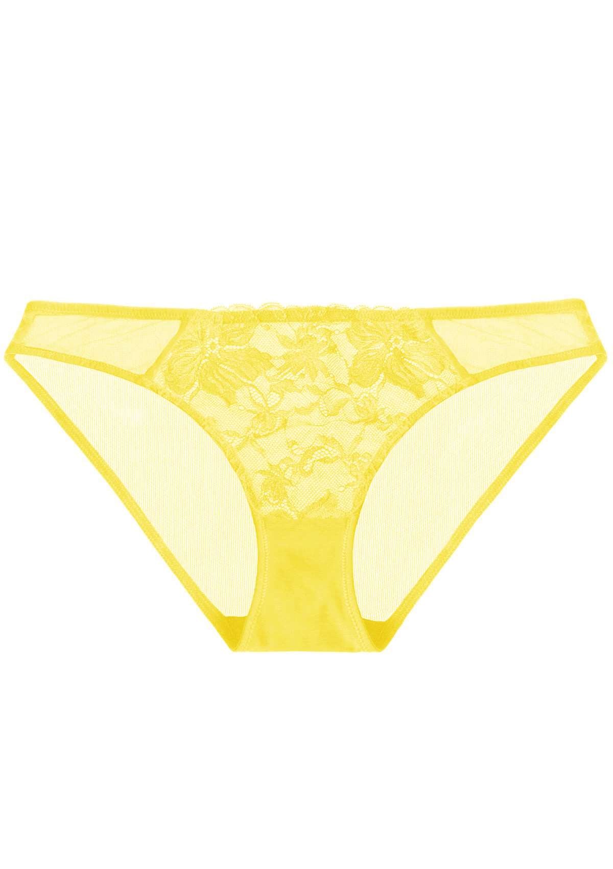 HSIA Mid-Rise Sexy Lace-Trimmed Delicate Breathable Underwear Panty - L / Bikini / Bright Yellow