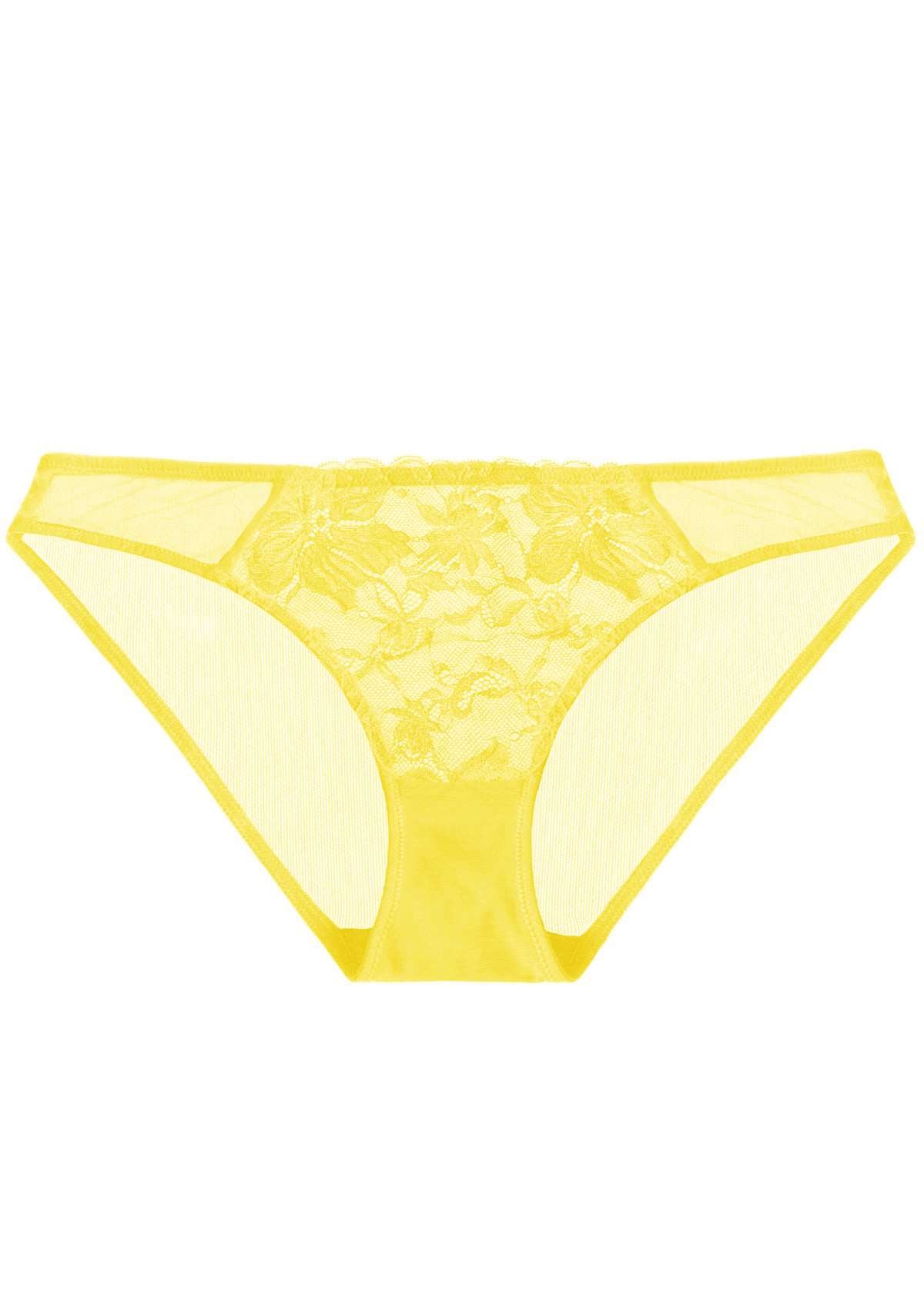 HSIA Mid-Rise Sexy Lace-Trimmed Delicate Breathable Underwear Panty - XL / Bikini / Bright Yellow