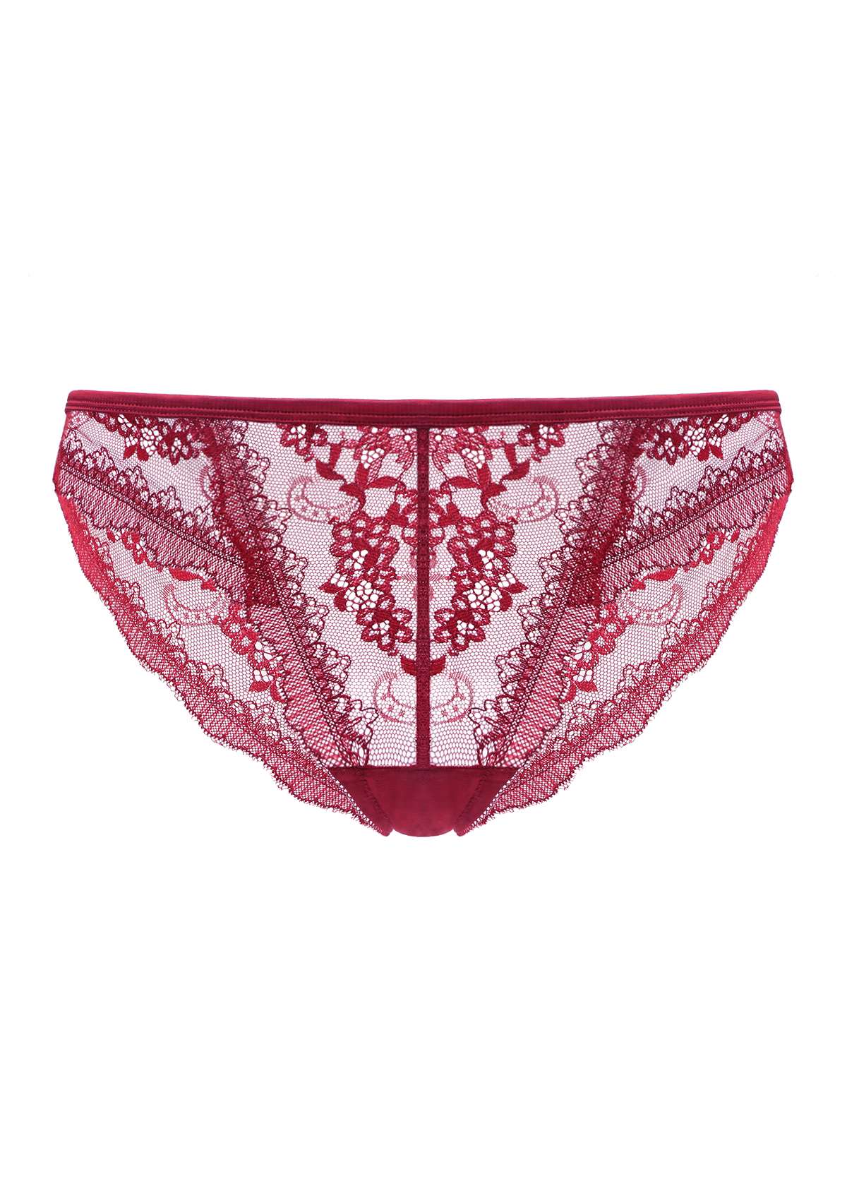 HSIA Floral Bridal Lace Back Sheer Sophisticated Cheeky Underwear  - Burgundy / M