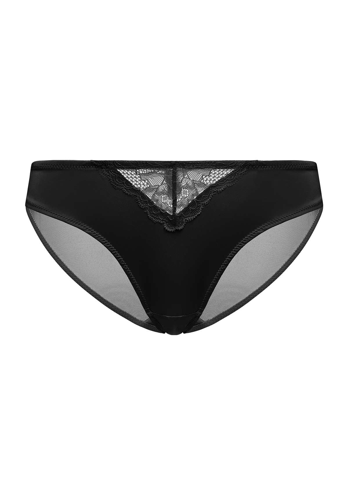 HSIA Foxy Satin Floral Lace-Trimmed Mesh Back Soft Bikini Underwear - S / Black