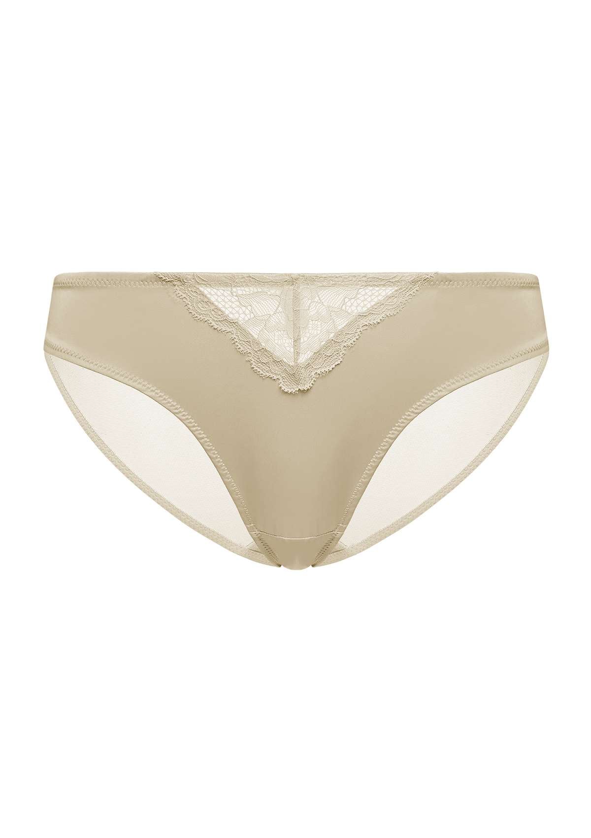HSIA Foxy Satin Floral Lace-Trimmed Mesh Back Soft Bikini Underwear - XL / Champagne