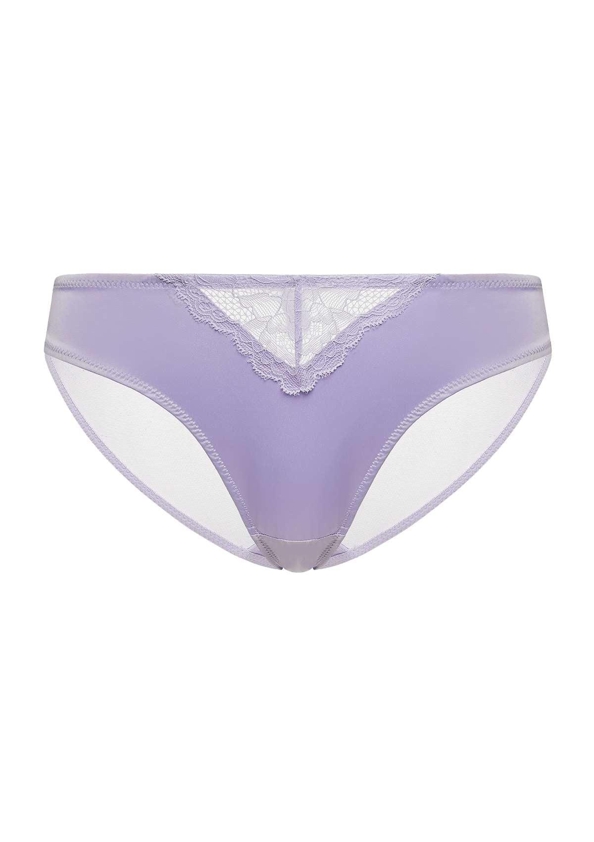 HSIA Foxy Satin Floral Lace-Trimmed Mesh Back Soft Bikini Underwear - M / Purple