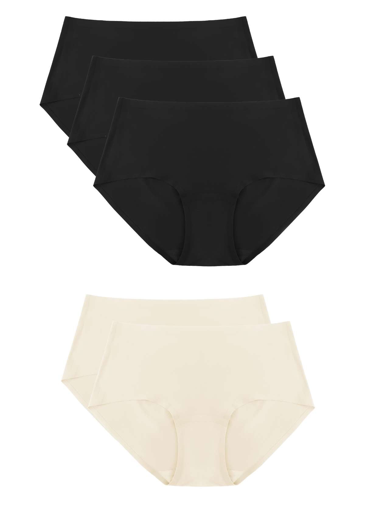 HSIA FlexiFit Soft Stretch Seamless Brief Underwear Bundle - 5 Packs/$20 / L-2XL / 3*Black+2*Peach Beige