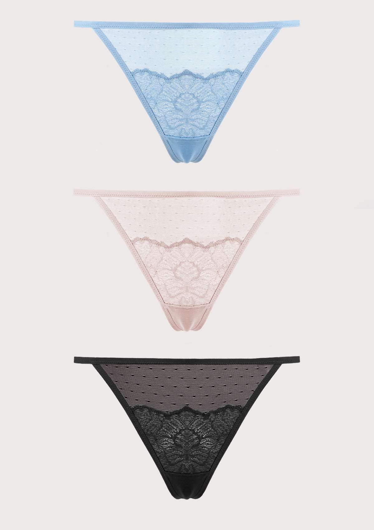 HSIA Blossom Floral Lace Mesh Cheeky Sexy String Thongs - 3 Pack - XXL / Storm Blue+Dark Pink+Black