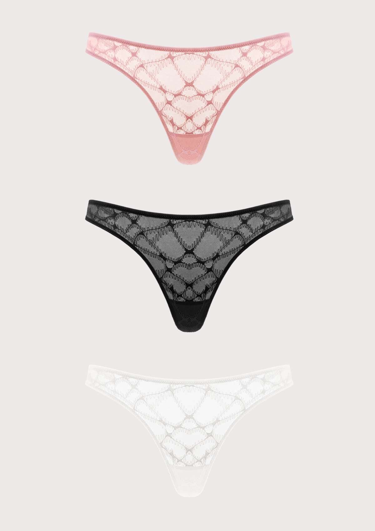 HSIA Soft Sexy Mesh Thong Underwear 3 Pack - M / Black+White+Light Coral