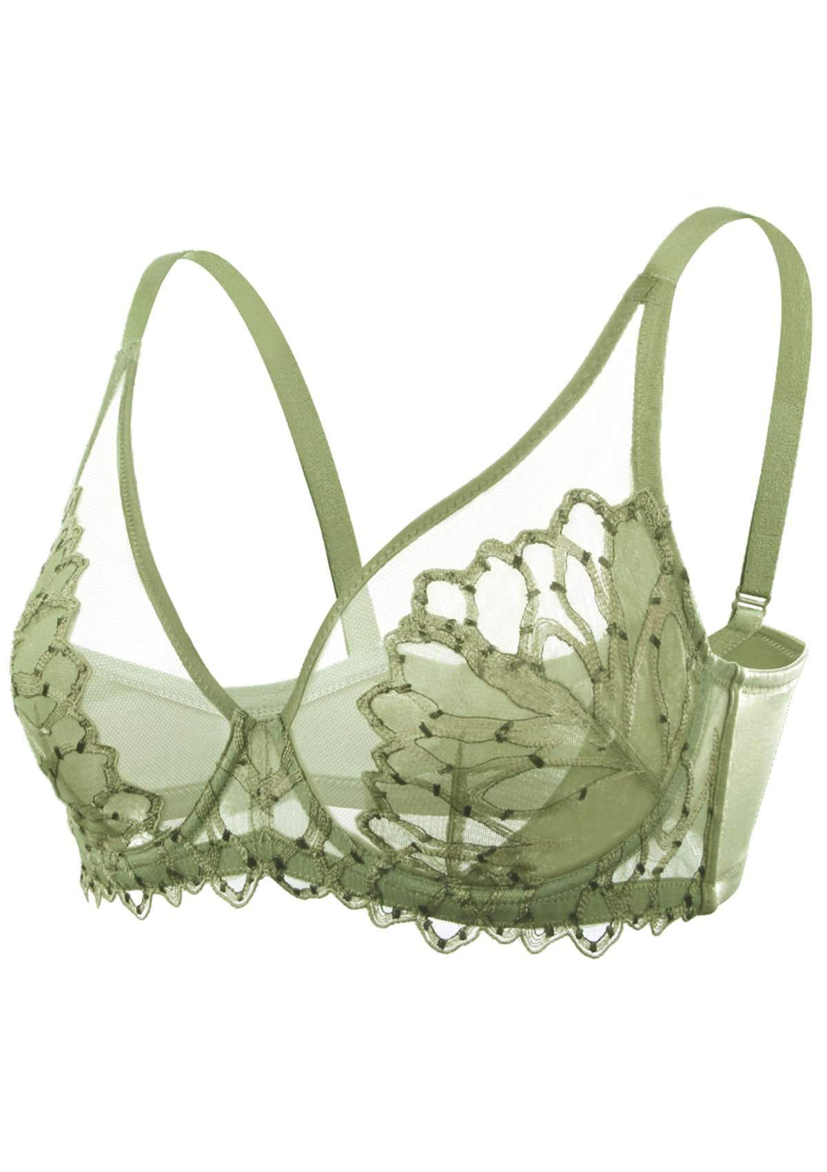 HSIA Chrysanthemum Floral Embroidered Bra: Lace Sheer Unpadded Bra - Black / 32 / D