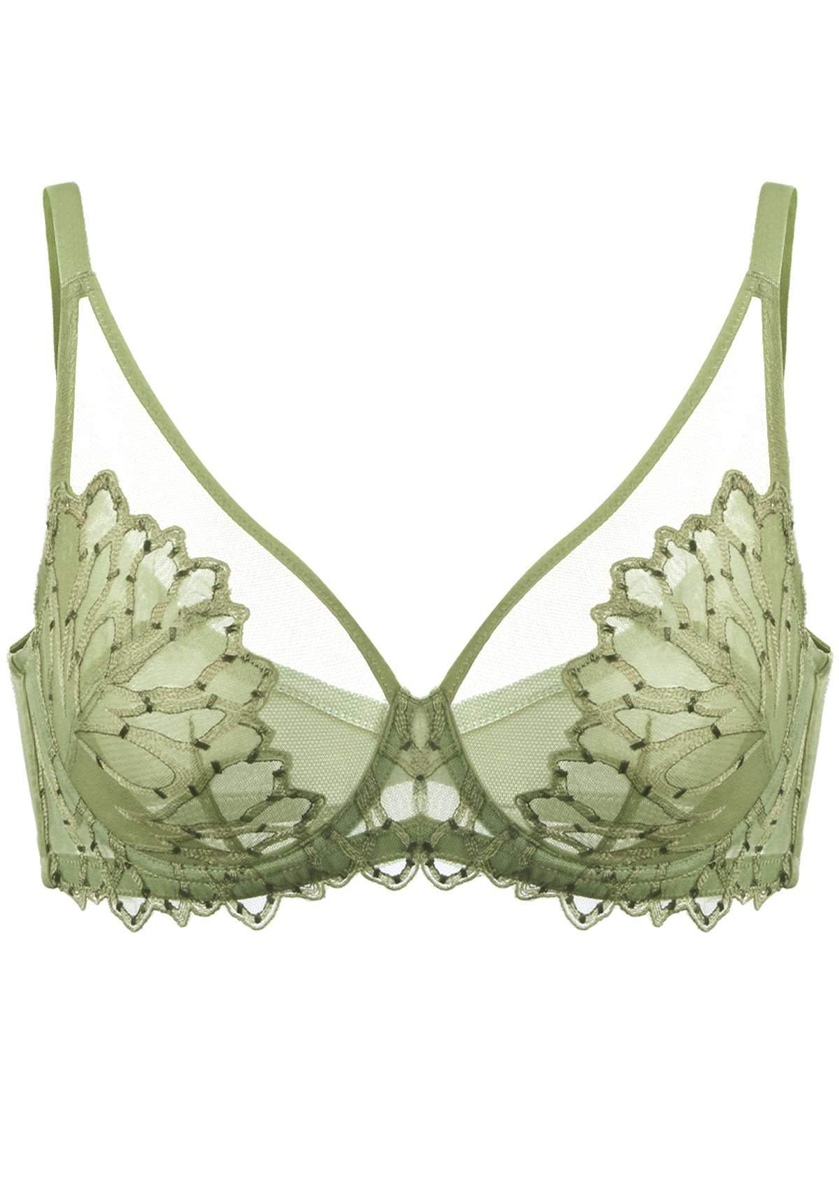 HSIA Chrysanthemum Floral Embroidered Bra: Lace Sheer Unpadded Bra - Crystal Blue / 36 / C