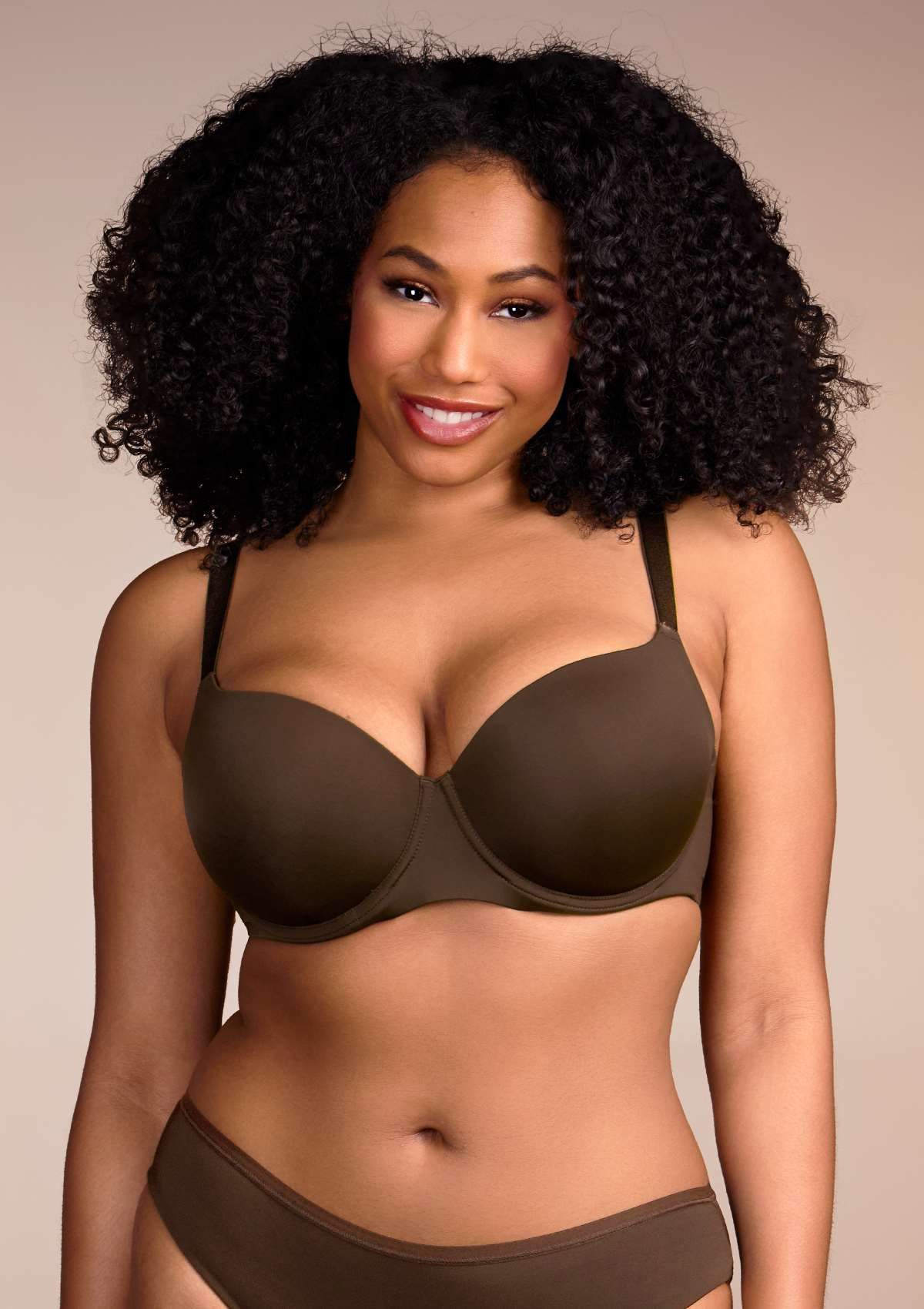 HSIA Gemma Smooth Supportive Padded T-shirt Bra - For Full Figures - Cocoa Brown / 34 / DD/E