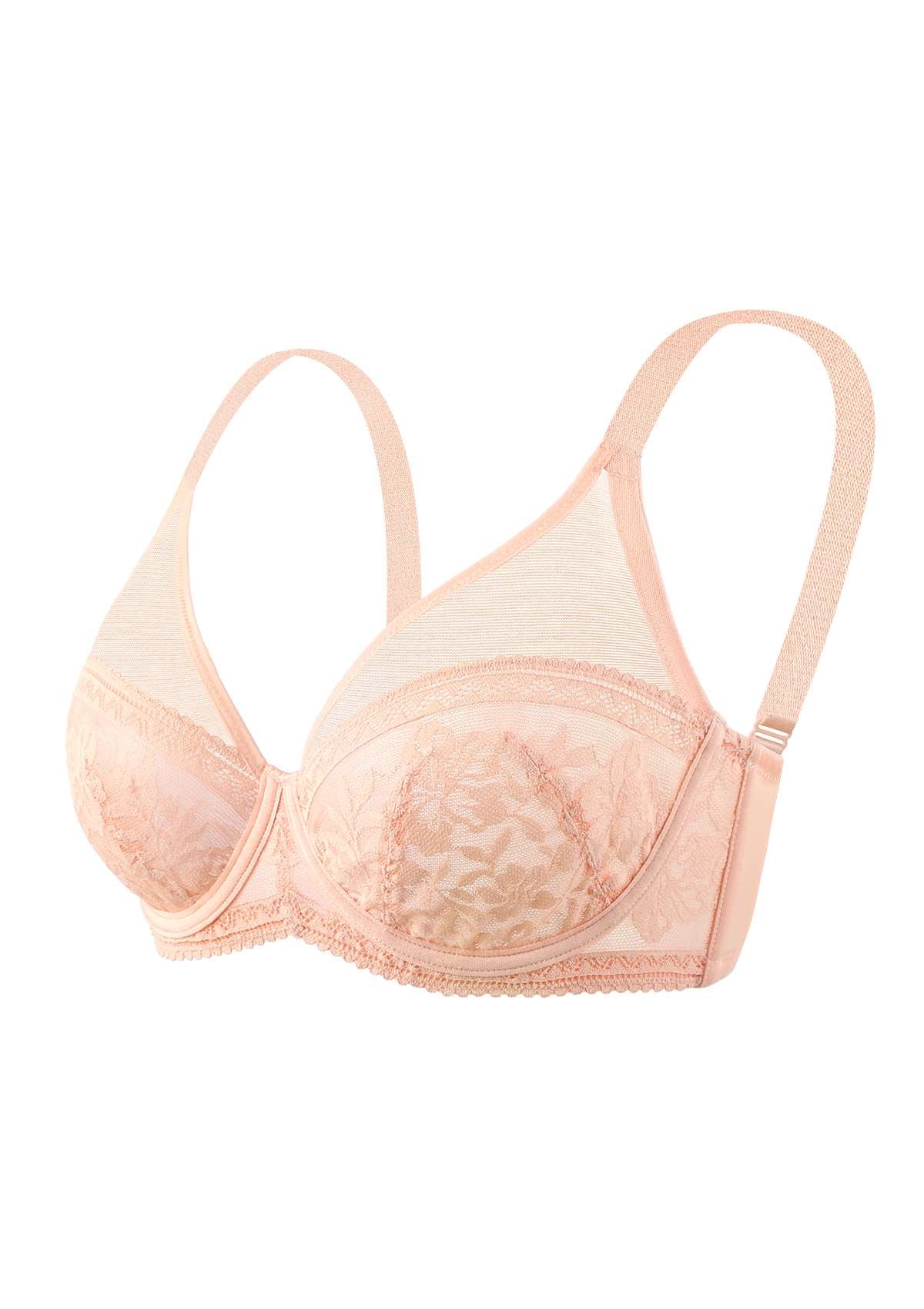 HSIA Gladioli Lace Mesh Minimizing Unlined Underwire Bra For Fuller Busts - Peach / 44 / G