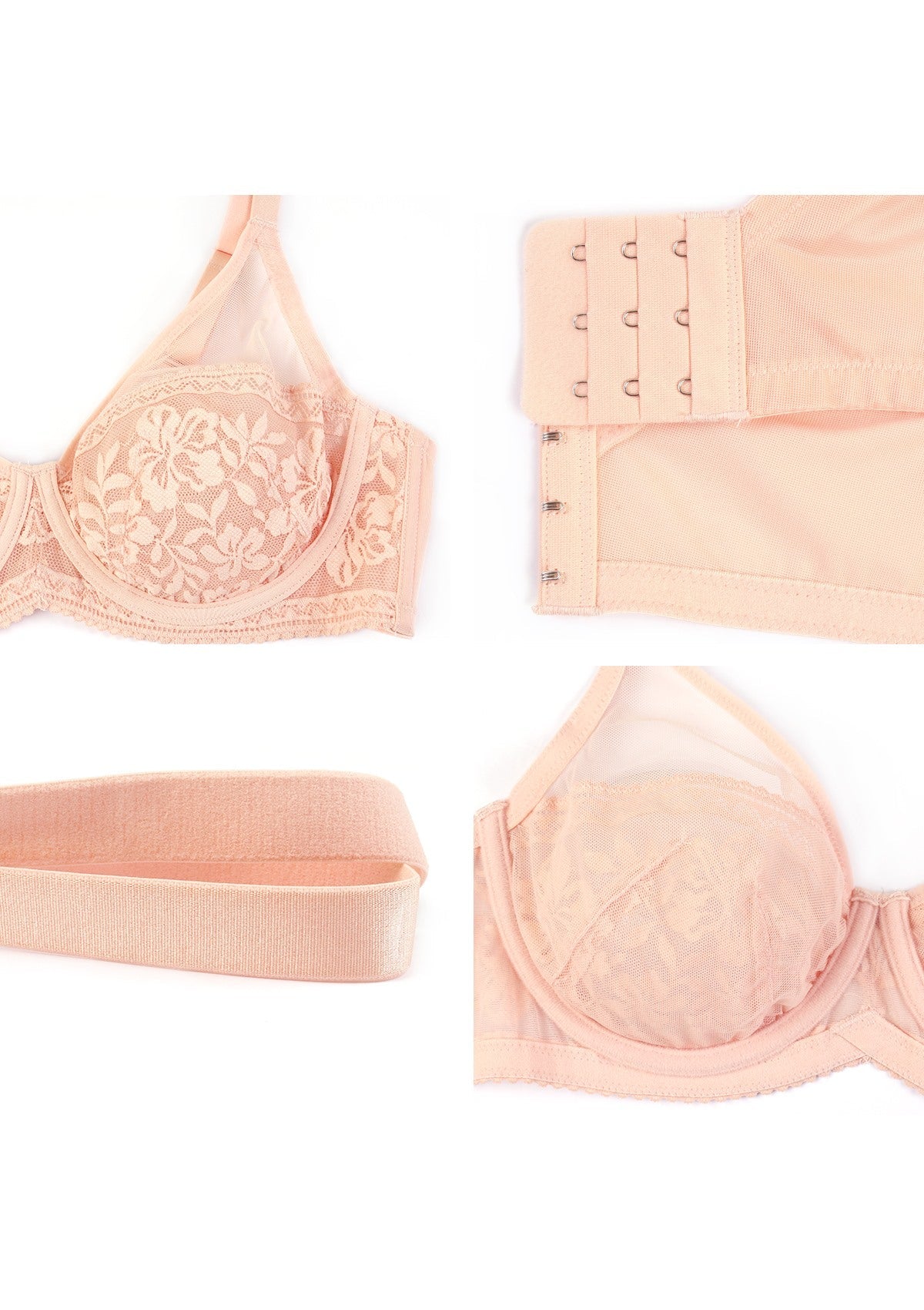 HSIA Gladioli Lace Mesh Minimizing Unlined Underwire Bra For Fuller Busts - Peach / 44 / G