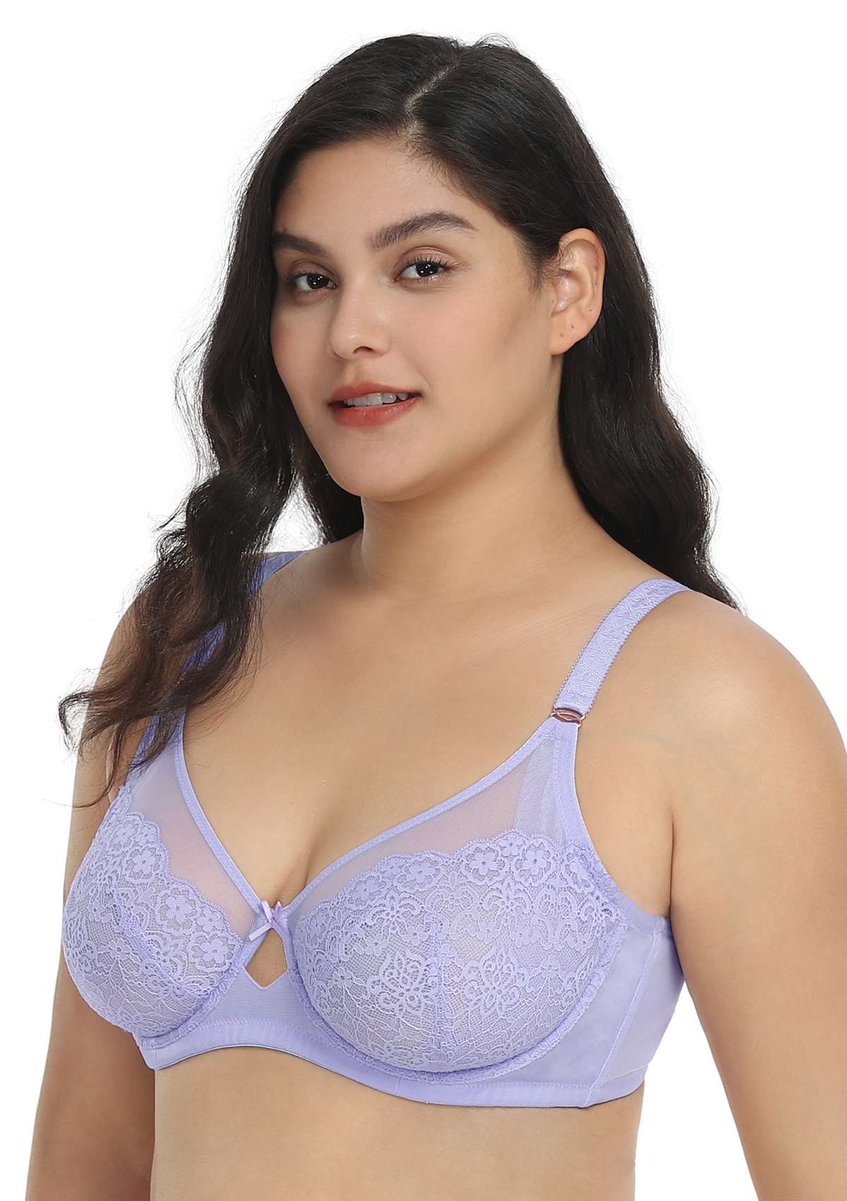 HSIA Nymphaea Cut-out Floral Lace Mesh Minimizer Bra - Purple / 44 / DD/E