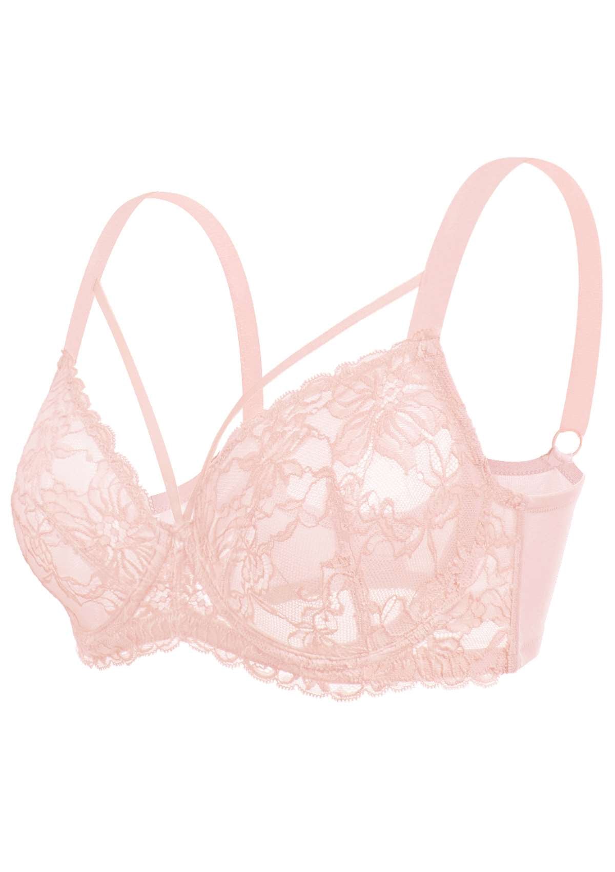 HSIA Pretty In Petals: Strappy Lace Sheer Bra For Side And Back Fat - Baby Pink / 42 / D