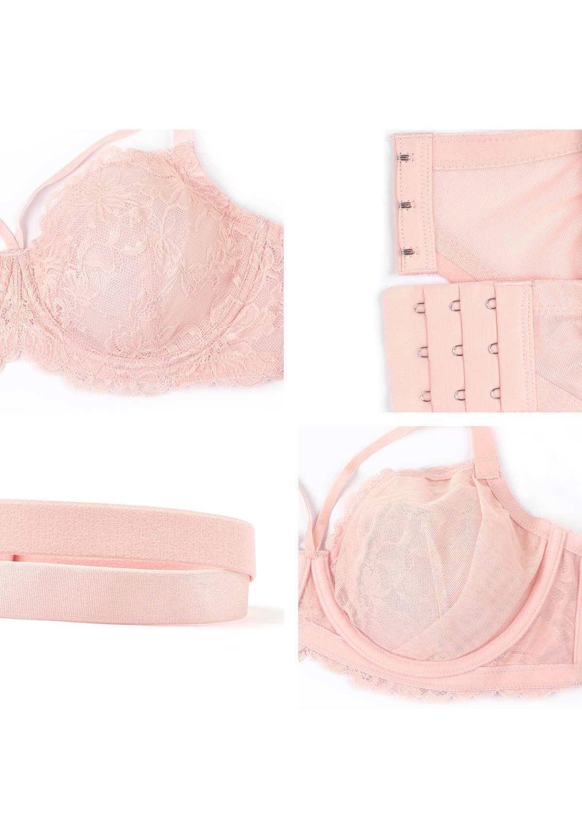 HSIA Pretty In Petals: Strappy Lace Sheer Bra For Side And Back Fat - Baby Pink / 36 / DD/E