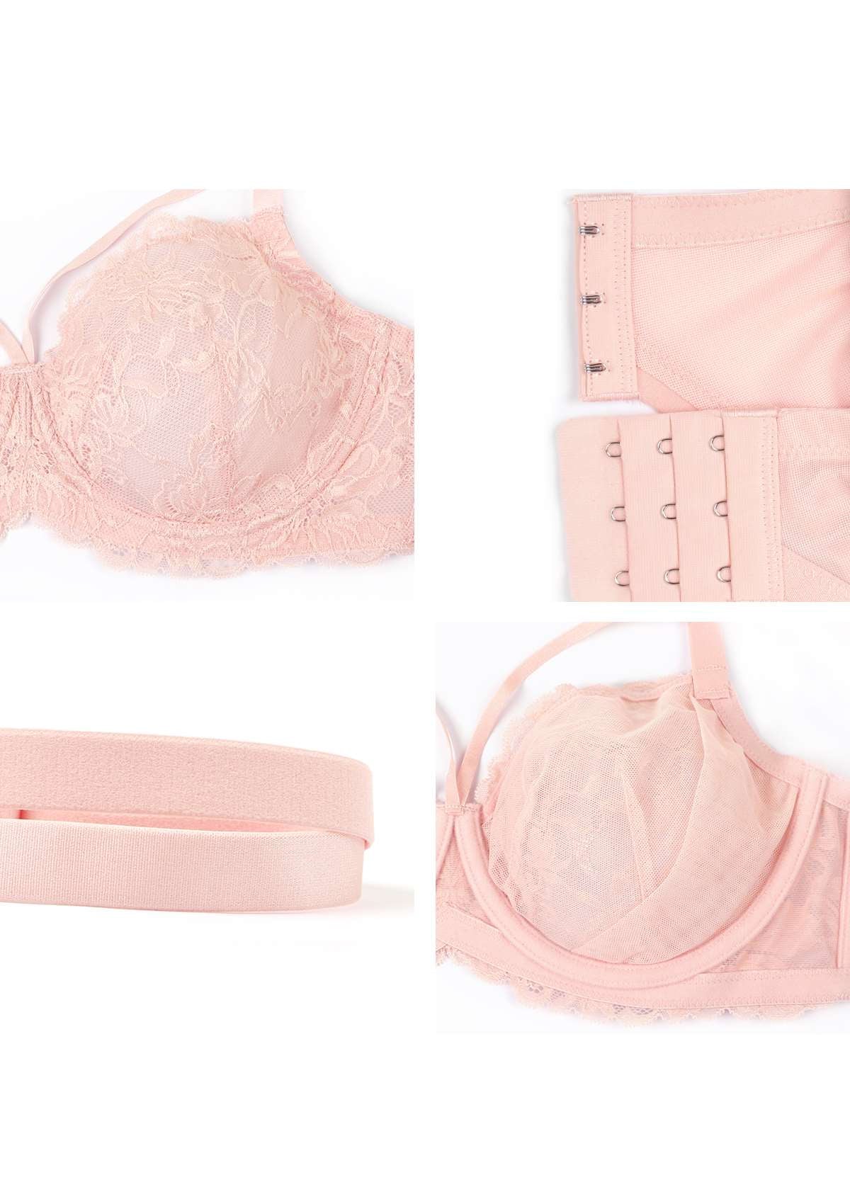 HSIA Pretty In Petals: Strappy Lace Sheer Bra For Side And Back Fat - Baby Pink / 40 / G