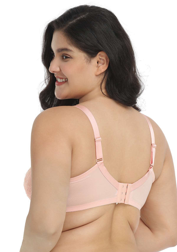 HSIA Pretty In Petals: Strappy Lace Sheer Bra For Side And Back Fat - Baby Pink / 36 / D