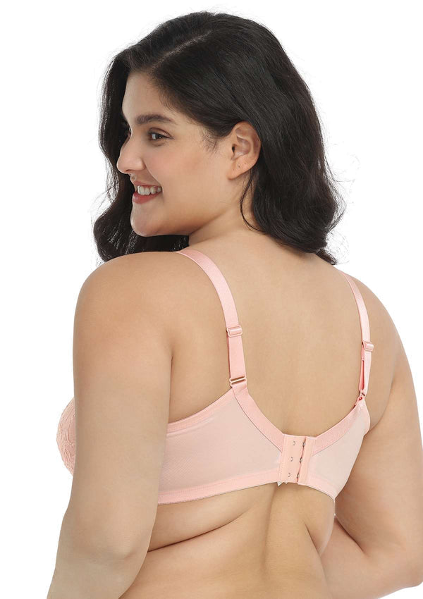 HSIA Pretty In Petals: Strappy Lace Sheer Bra For Side And Back Fat - Baby Pink / 40 / I