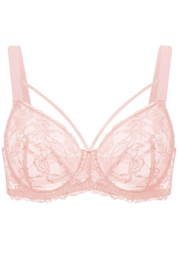 HSIA Pretty In Petals: Strappy Lace Sheer Bra For Side And Back Fat - Baby Pink / 36 / DD/E