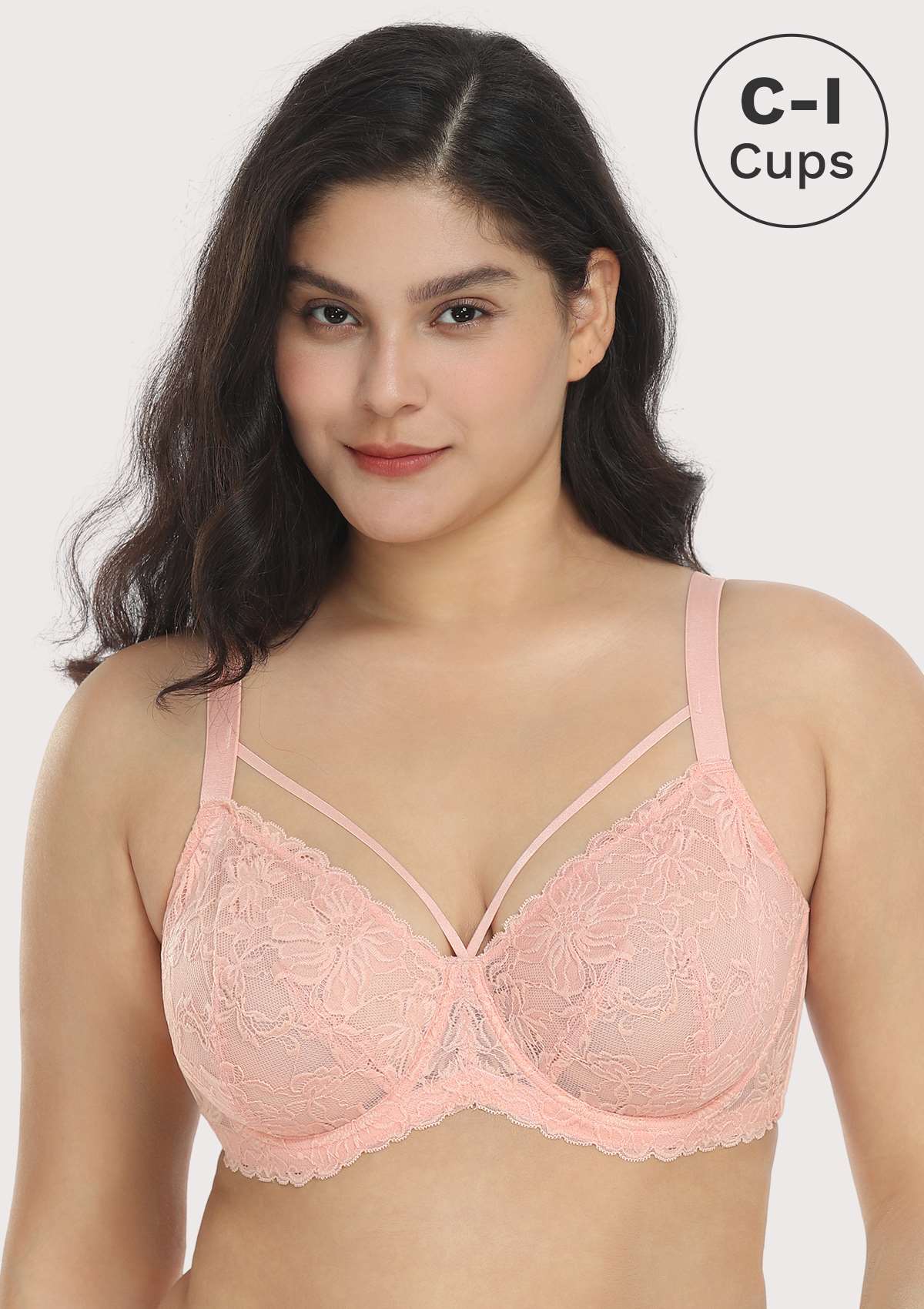 HSIA Pretty In Petals: Strappy Lace Sheer Bra For Side And Back Fat - Beige Cream / 34 / DD/E