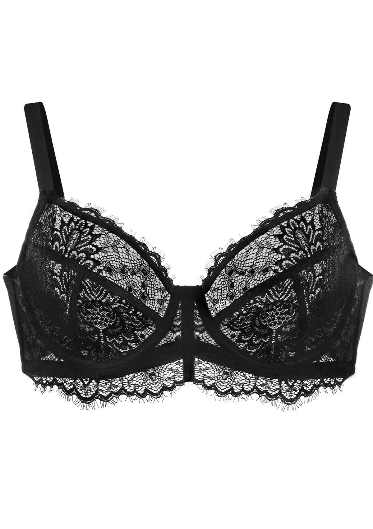 HSIA Sunflower Underwire Lace Bra: Unlined Full Coverage Support Bra - Black / 36 / D