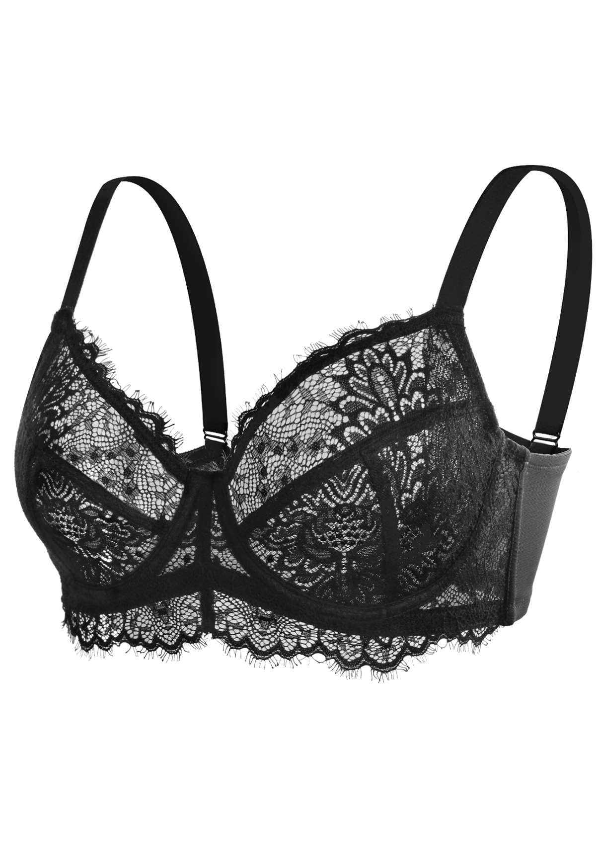 HSIA Sunflower Underwire Lace Bra: Unlined Full Coverage Support Bra - Black / 48 / D