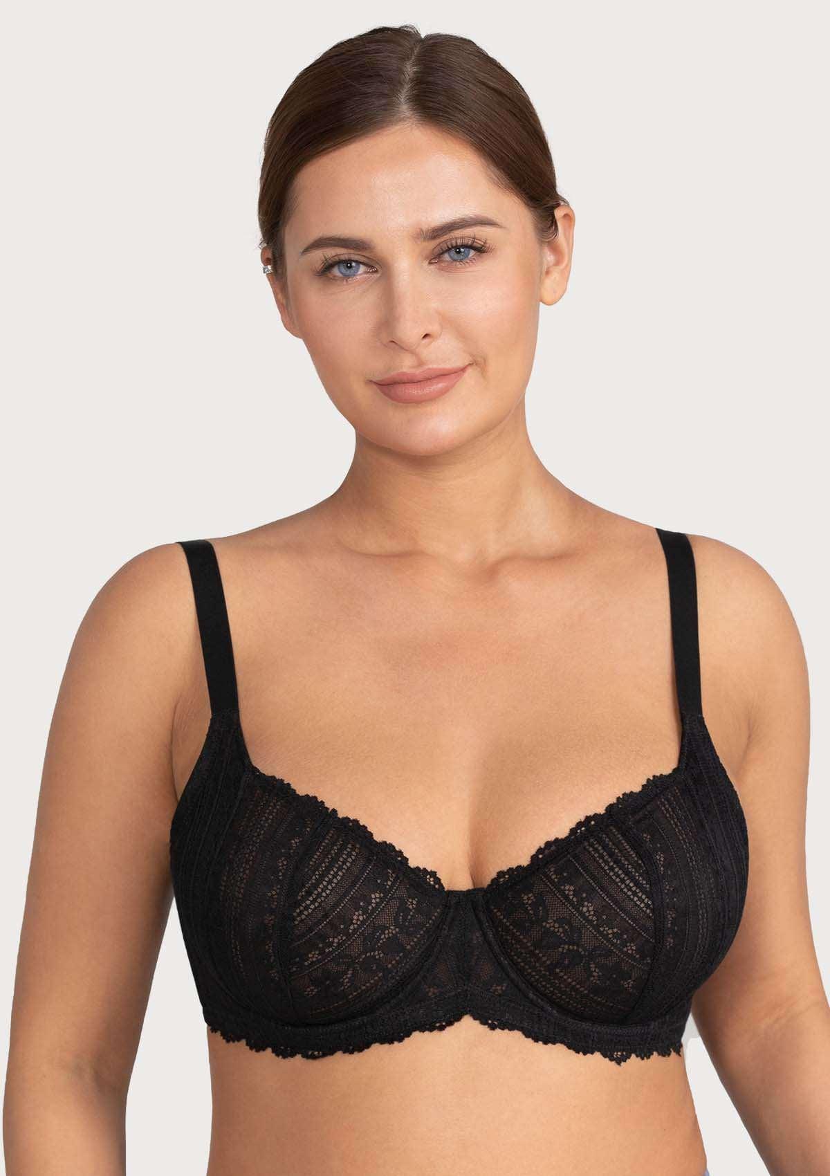 HSIA Begonia: Best Bra For Wide Set Breasts - Thick Strap Bra - Black / 34 / DDD/F