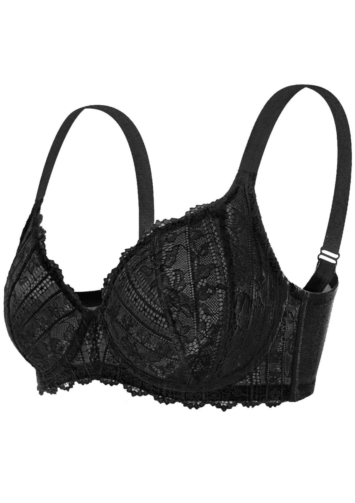 HSIA Begonia: Best Bra For Wide Set Breasts - Thick Strap Bra - Black / 34 / DDD/F