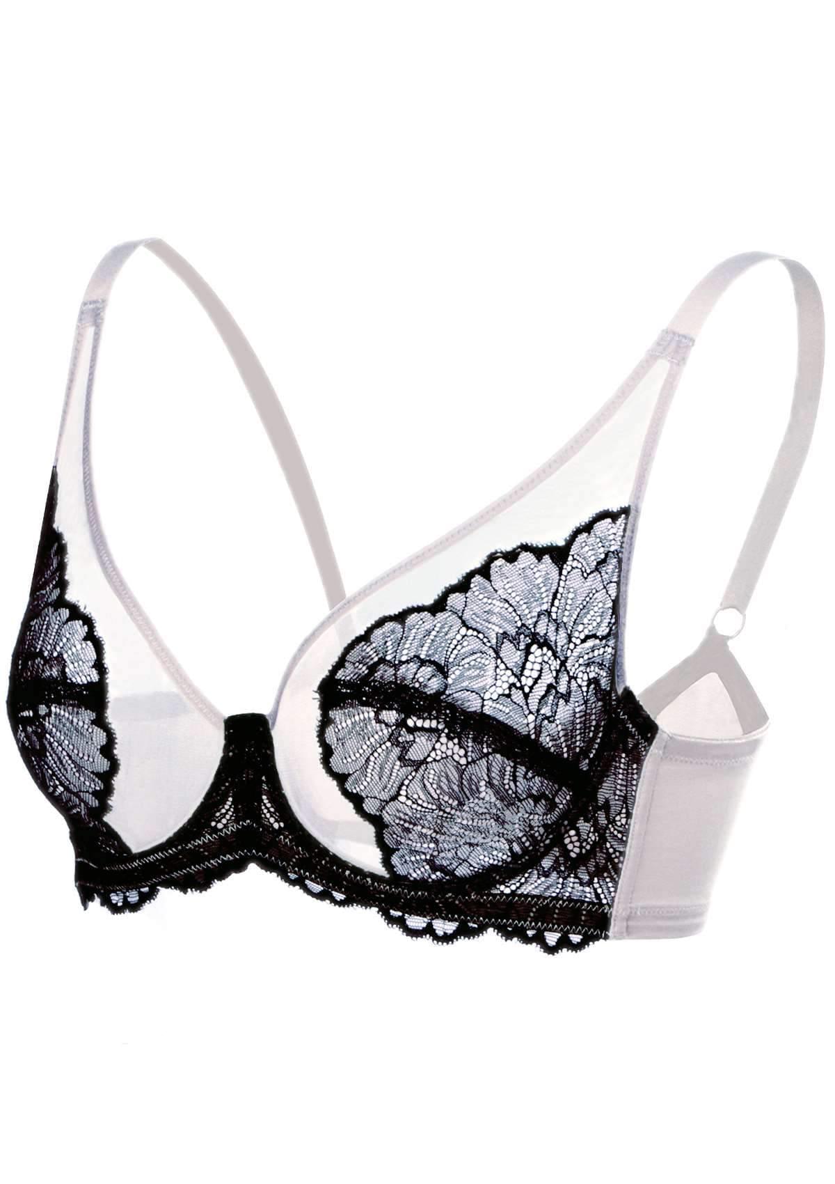 HSIA Blossom Unlined Underwire Lace Bra - Black / 38 / G