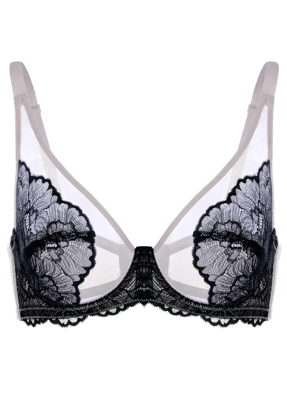 HSIA Blossom Unlined Underwire Lace Bra - Black / 34 / C