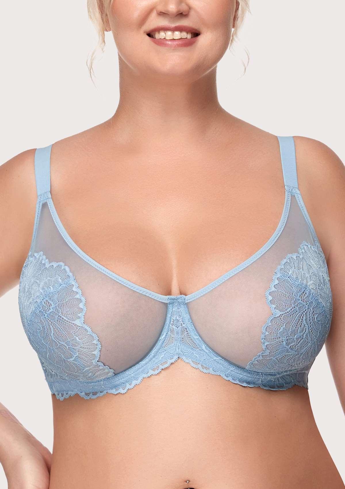 HSIA Blossom Non-Padded Wired Lacey Bra - Storm Blue / 34 / D