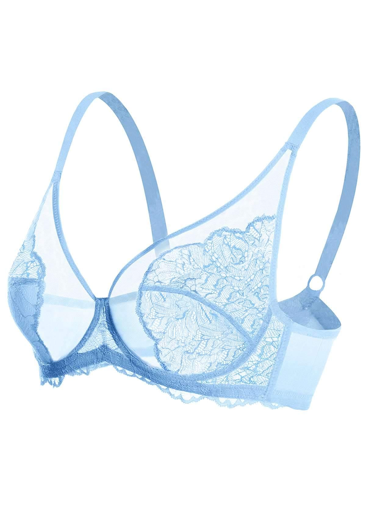 HSIA Blossom Non-Padded Wired Lacey Bra - Storm Blue / 42 / DD/E