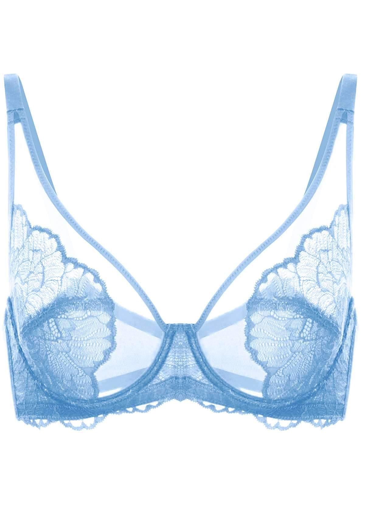HSIA Blossom Non-Padded Wired Lacey Bra - Storm Blue / 40 / D