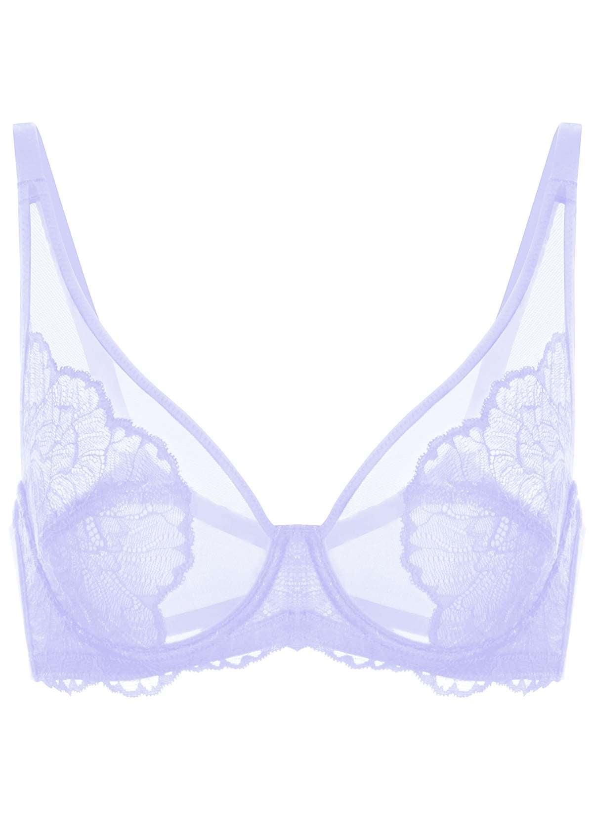 HSIA Blossom Transparent Lace Bra: Plus Size Wired Back Smoothing Bra - Light Purple / 36 / H