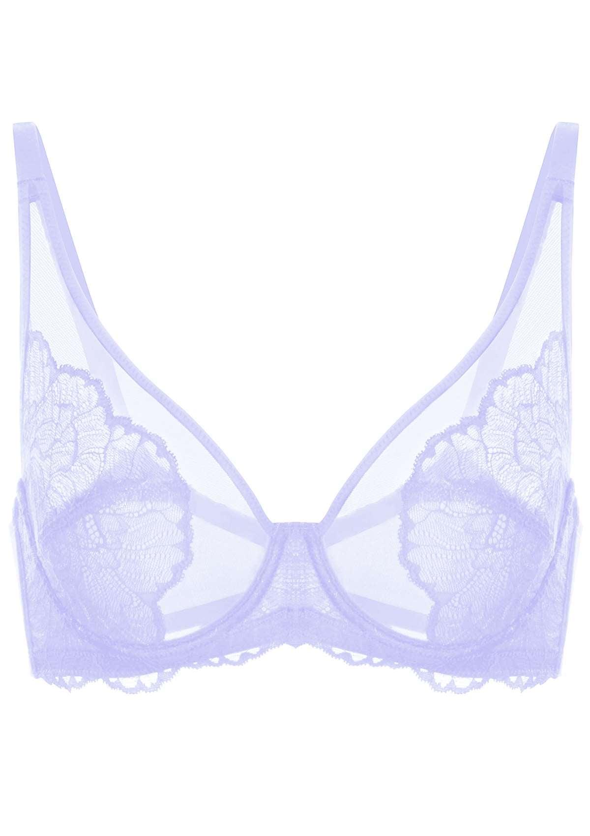 HSIA Blossom Transparent Lace Bra: Plus Size Wired Back Smoothing Bra - Light Purple / 46 / C