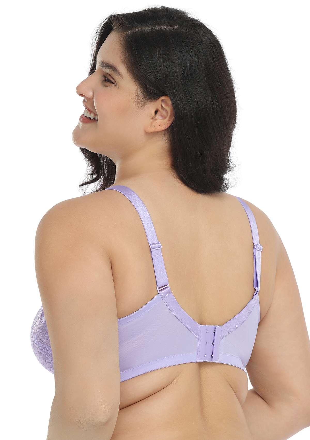 HSIA Blossom Transparent Lace Bra: Plus Size Wired Back Smoothing Bra - Light Purple / 38 / I