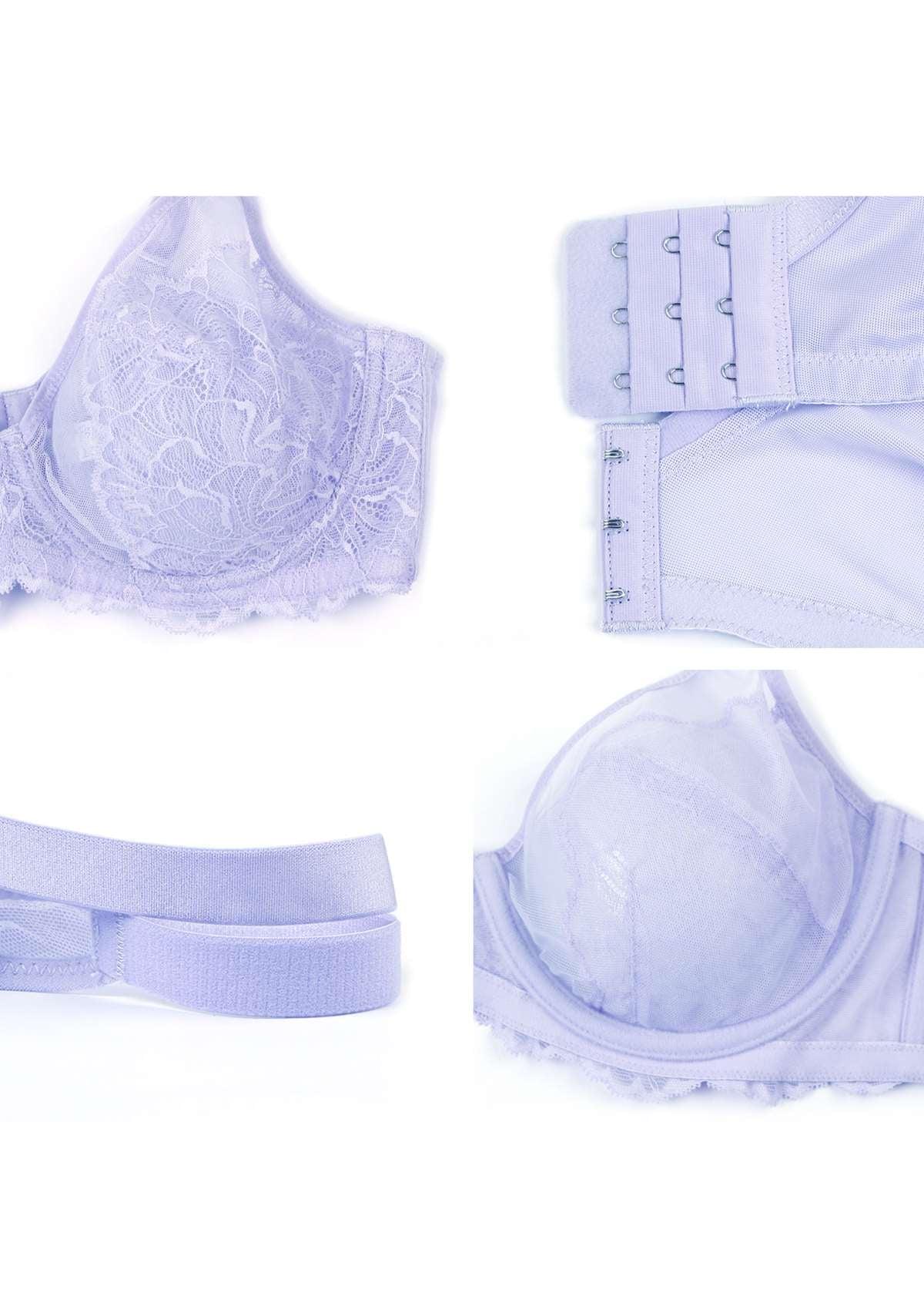 HSIA Blossom Transparent Lace Bra: Plus Size Wired Back Smoothing Bra - Light Purple / 36 / H
