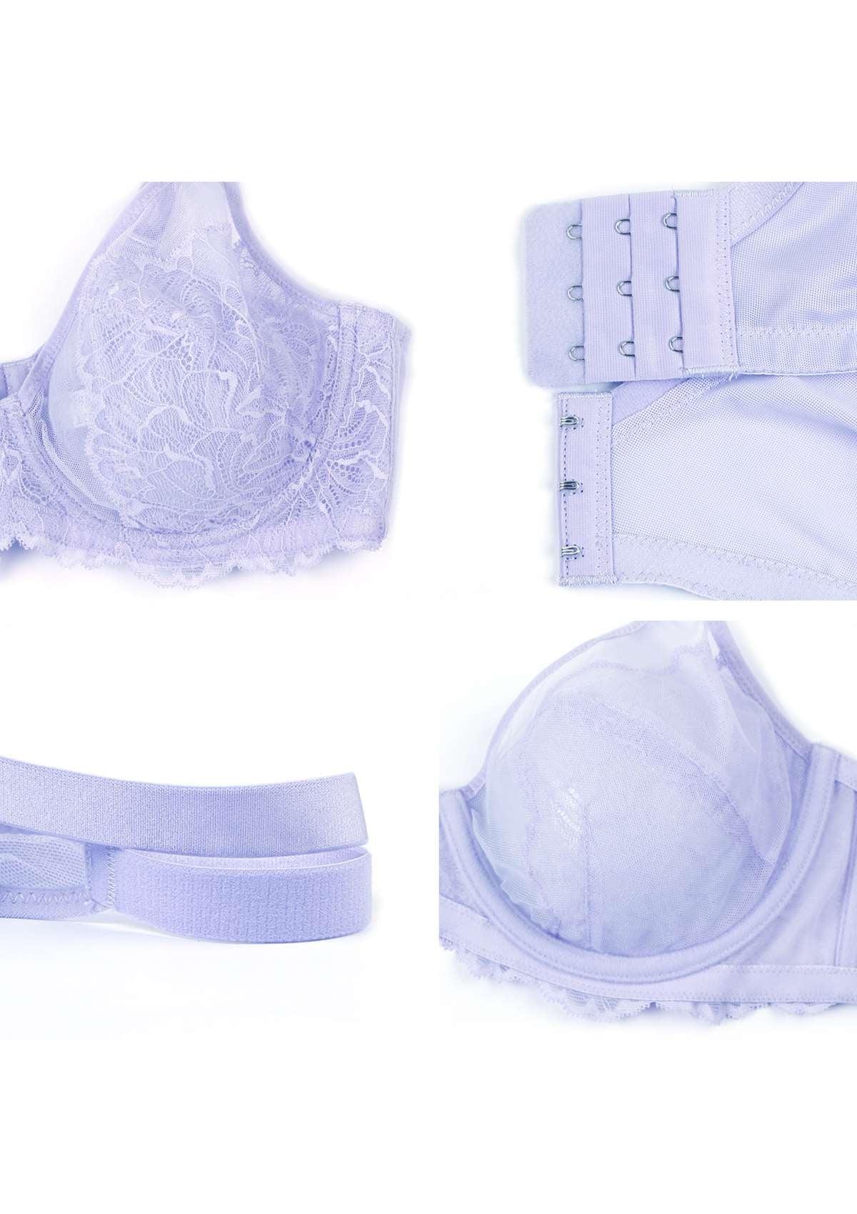 HSIA Blossom Transparent Lace Bra: Plus Size Wired Back Smoothing Bra - Light Purple / 44 / DD/E