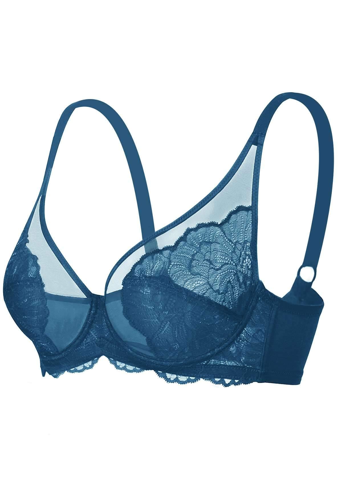 HSIA Blossom Lace Bra And Underwear Sets: Comfortable Plus Size Bra - Biscay Blue / 40 / DDD/F