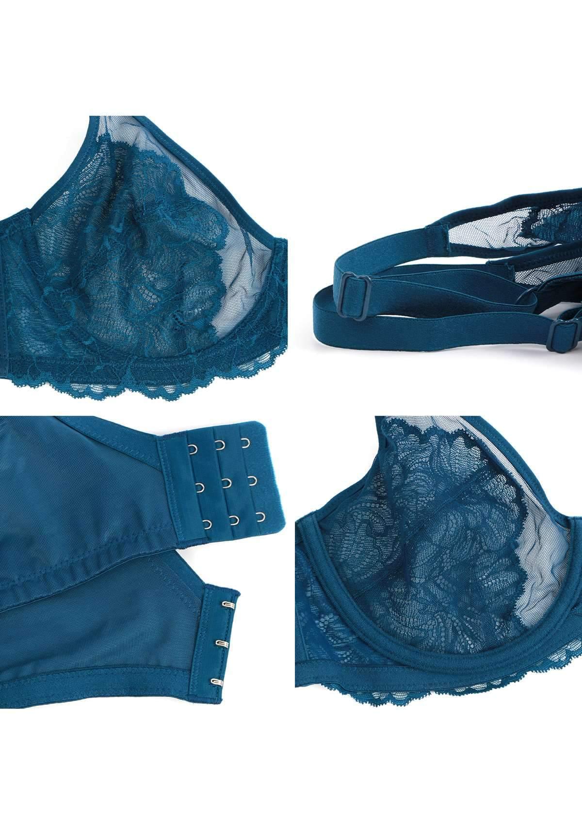 HSIA Blossom Lace Bra And Underwear Sets: Comfortable Plus Size Bra - Biscay Blue / 38 / DDD/F