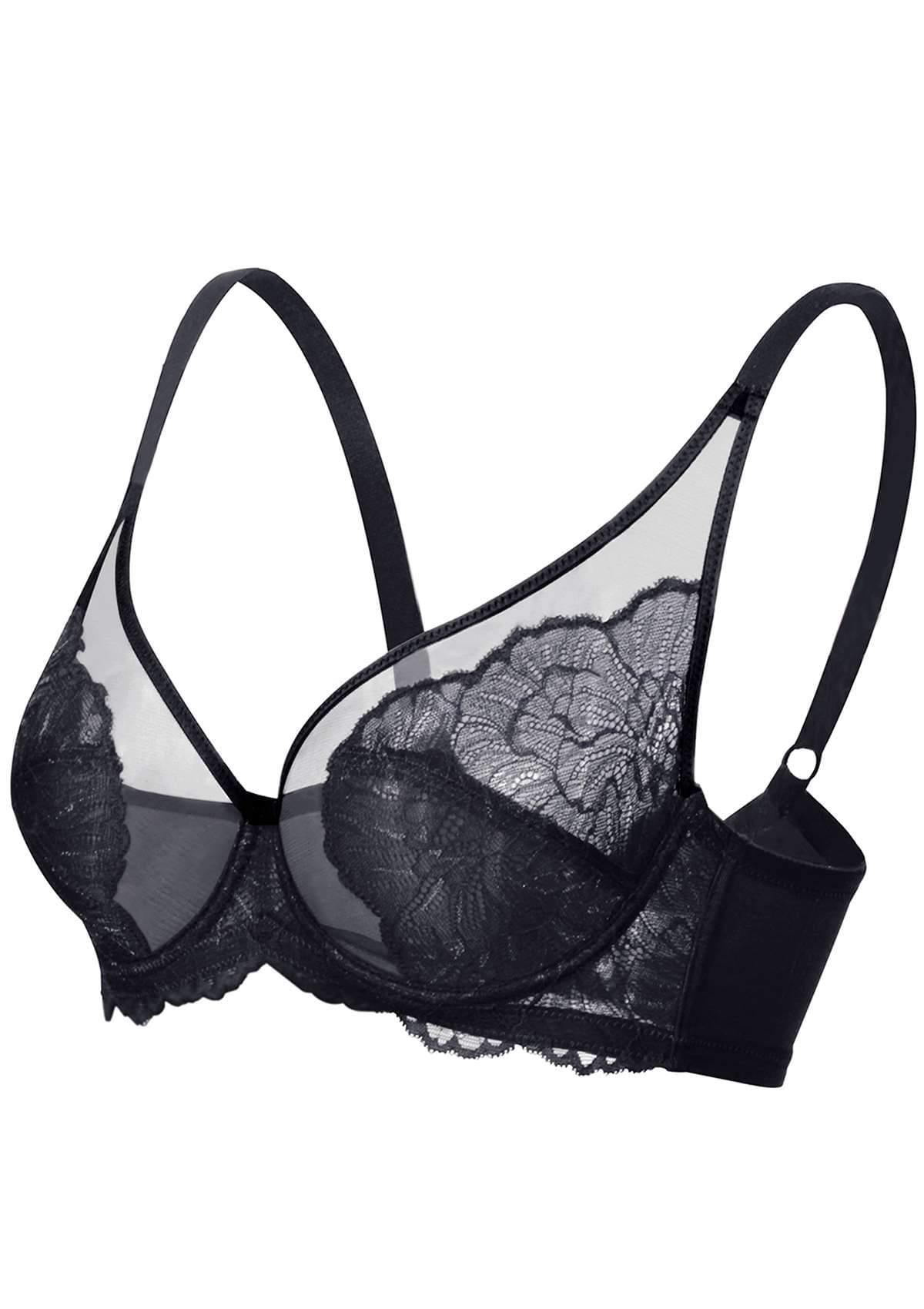 HSIA Blossom Matching Bra And Panties: Beautiful Everyday Bra - Black / 44 / DDD/F