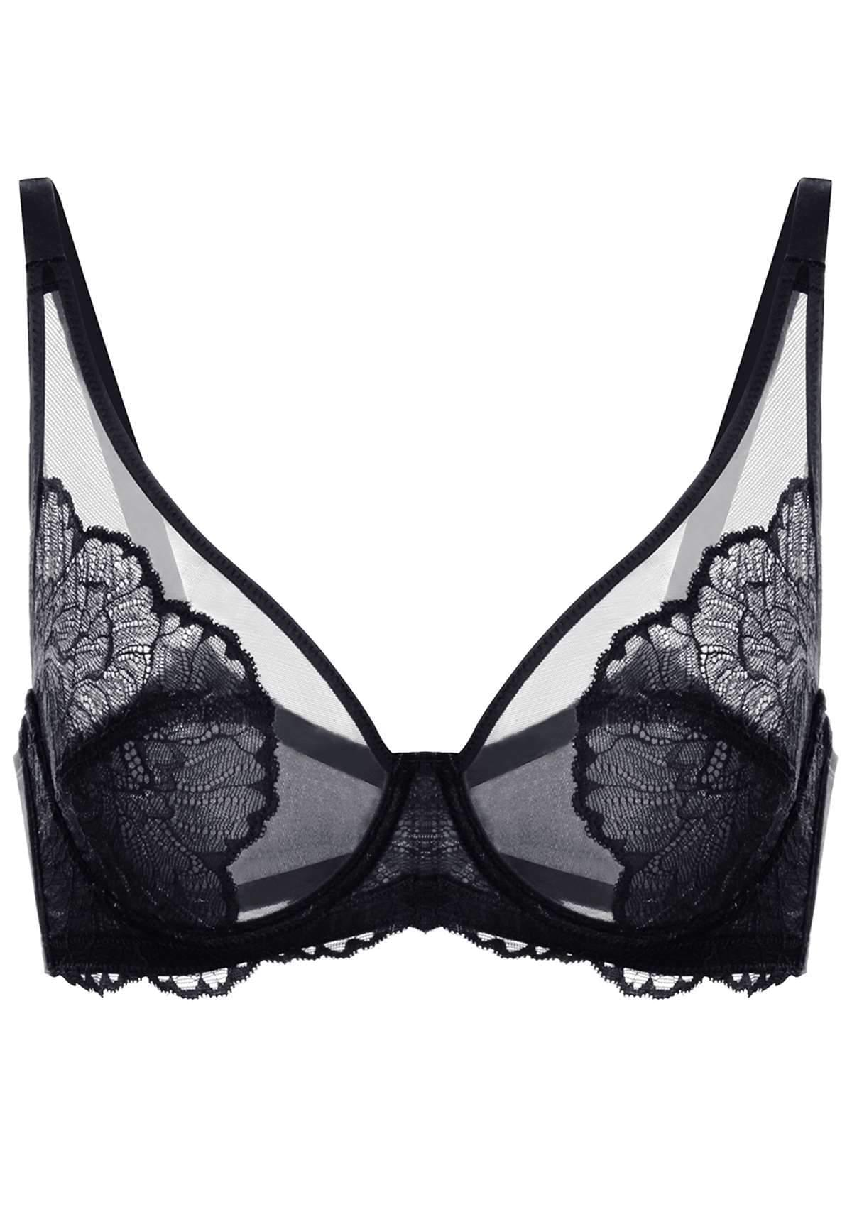 HSIA Blossom Matching Bra And Panties: Beautiful Everyday Bra - Black / 42 / D