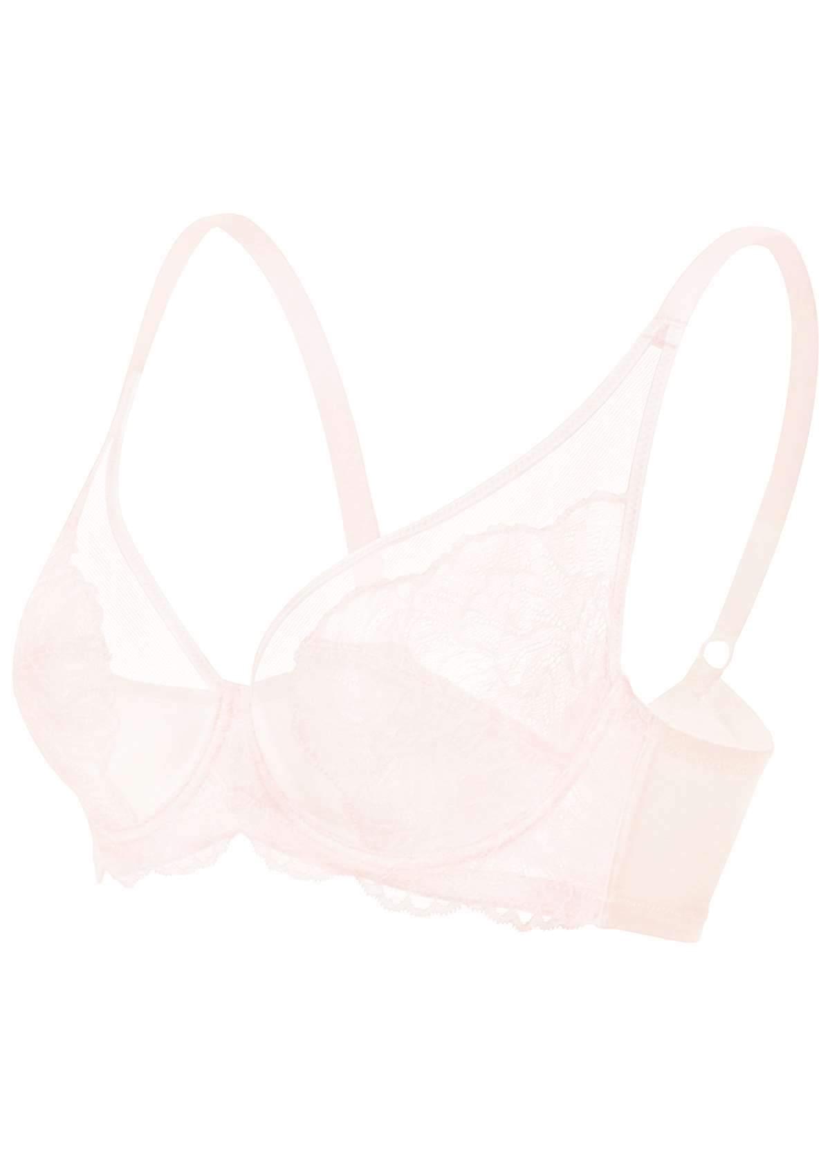 HSIA Blossom Matching Lacey Underwear And Bra Set: Sexy Lace Bra - Dusty Peach / 44 / DDD/F