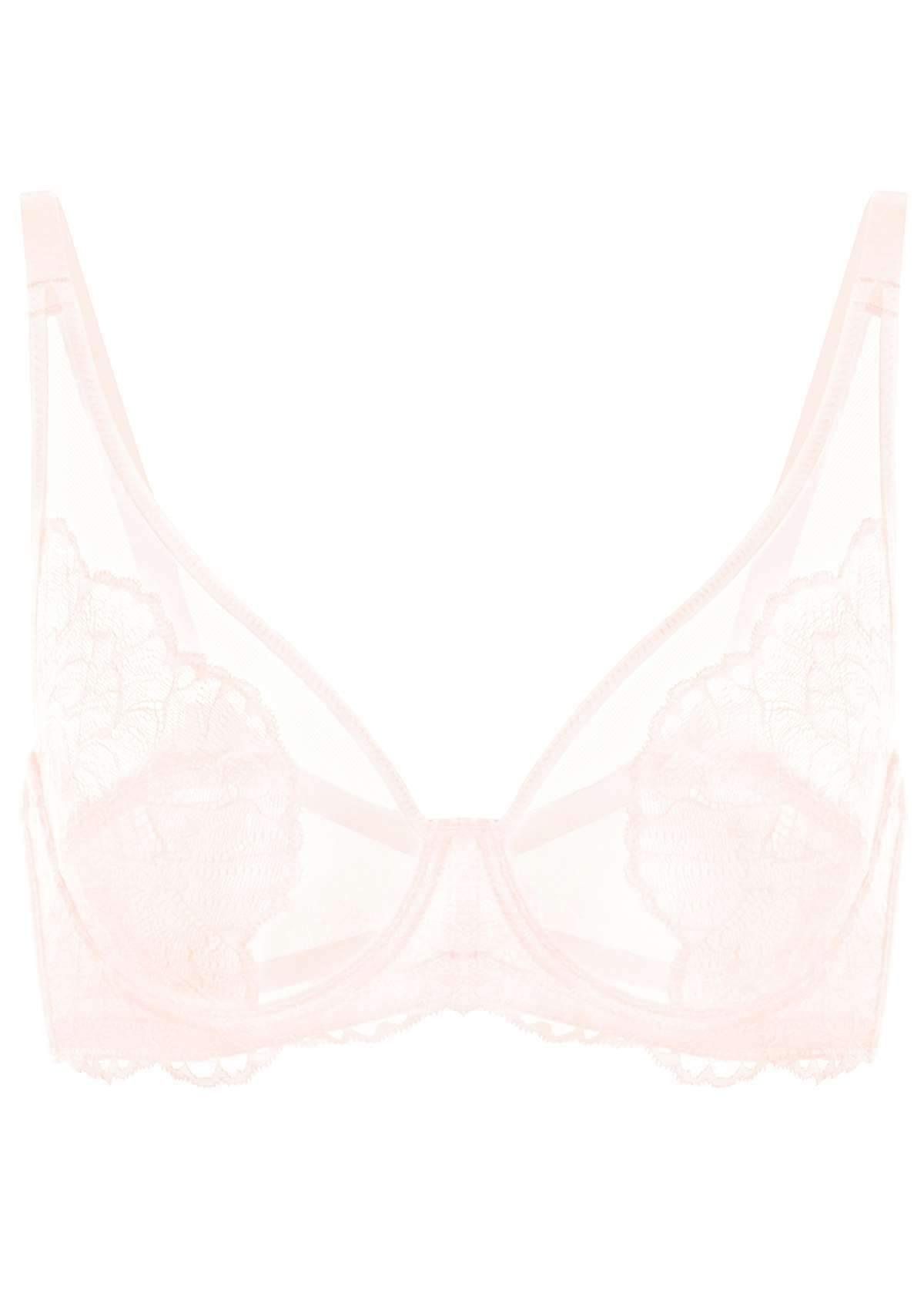 HSIA Blossom Matching Lacey Underwear And Bra Set: Sexy Lace Bra - Dusty Peach / 42 / DD/E