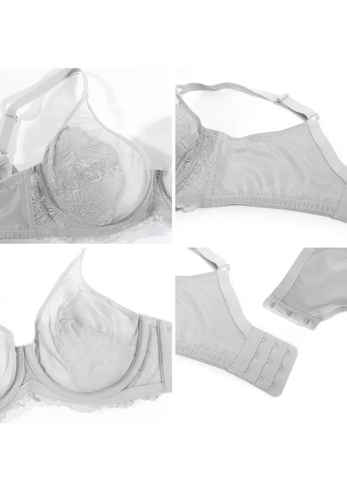 HSIA Blossom Unlined Underwire Lightweight Everyday Lace Bra Set - Light Gray / 40 / DDD/F