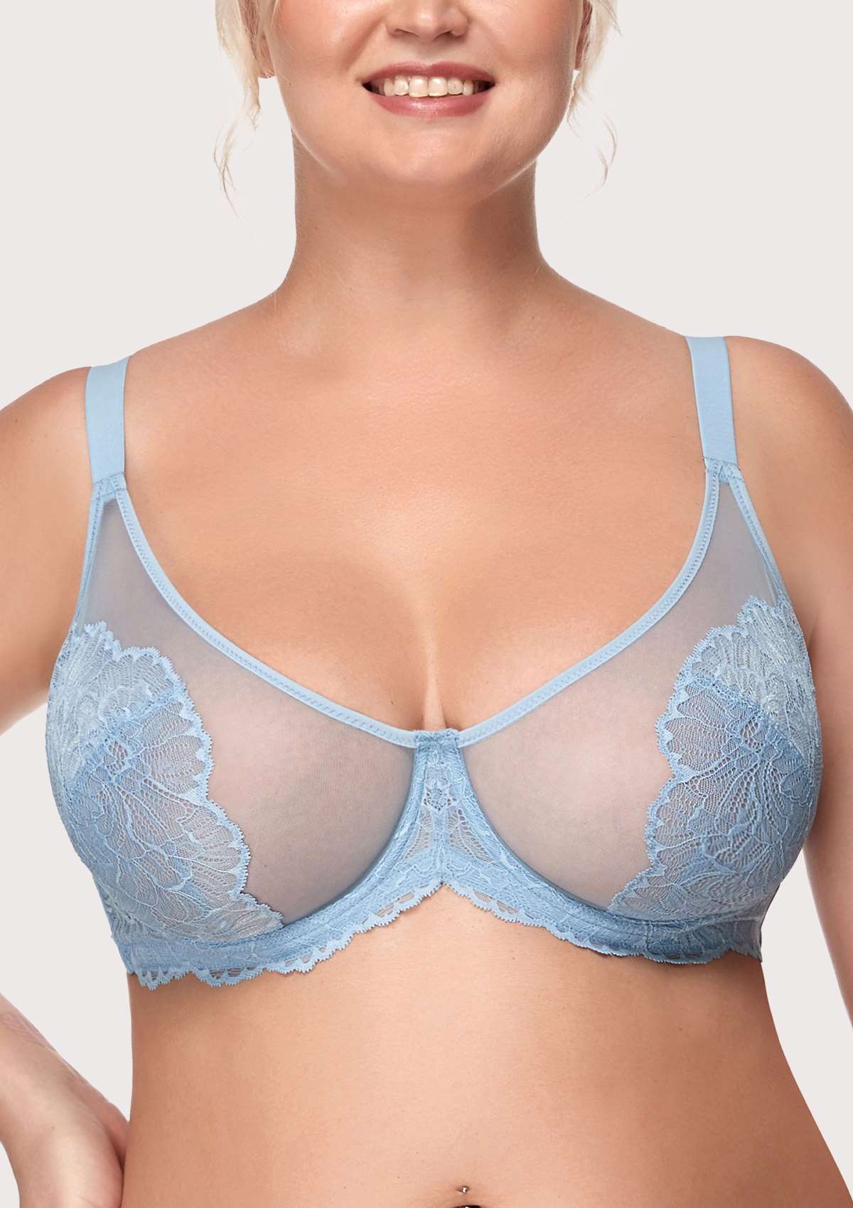 HSIA Blossom Full Coverage Supportive Unlined Underwire Bra Set - Storm Blue / 36 / D