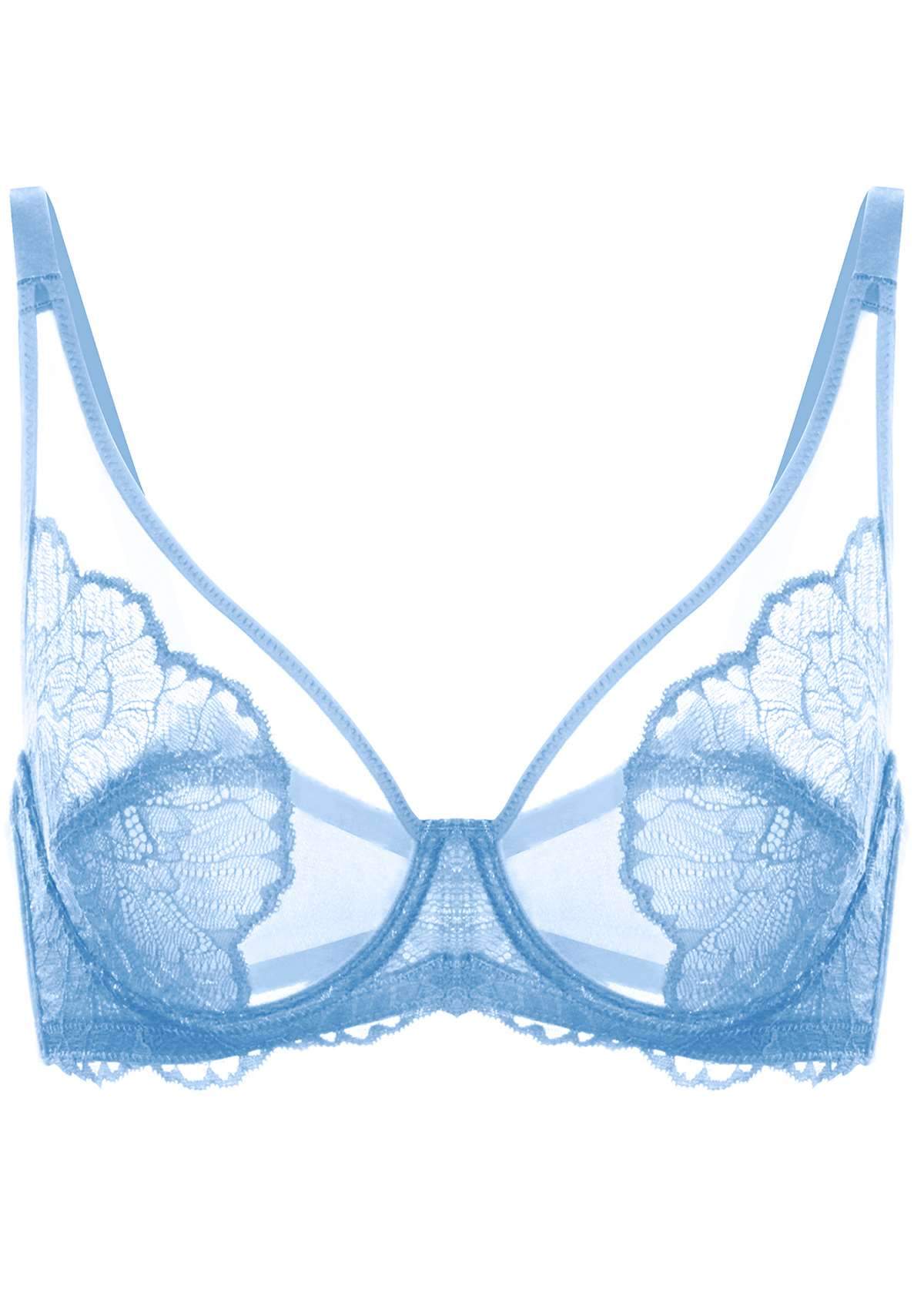 HSIA Blossom Full Coverage Supportive Unlined Underwire Bra Set - Storm Blue / 34 / DDD/F