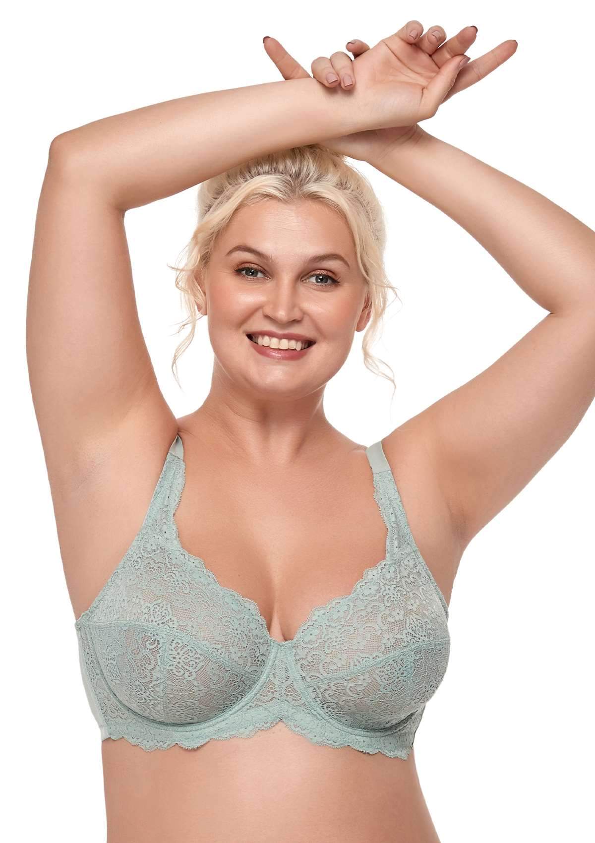 HSIA All-Over Floral Lace: Best Bra For Elderly With Sagging Breasts - Pewter Blue / 34 / D