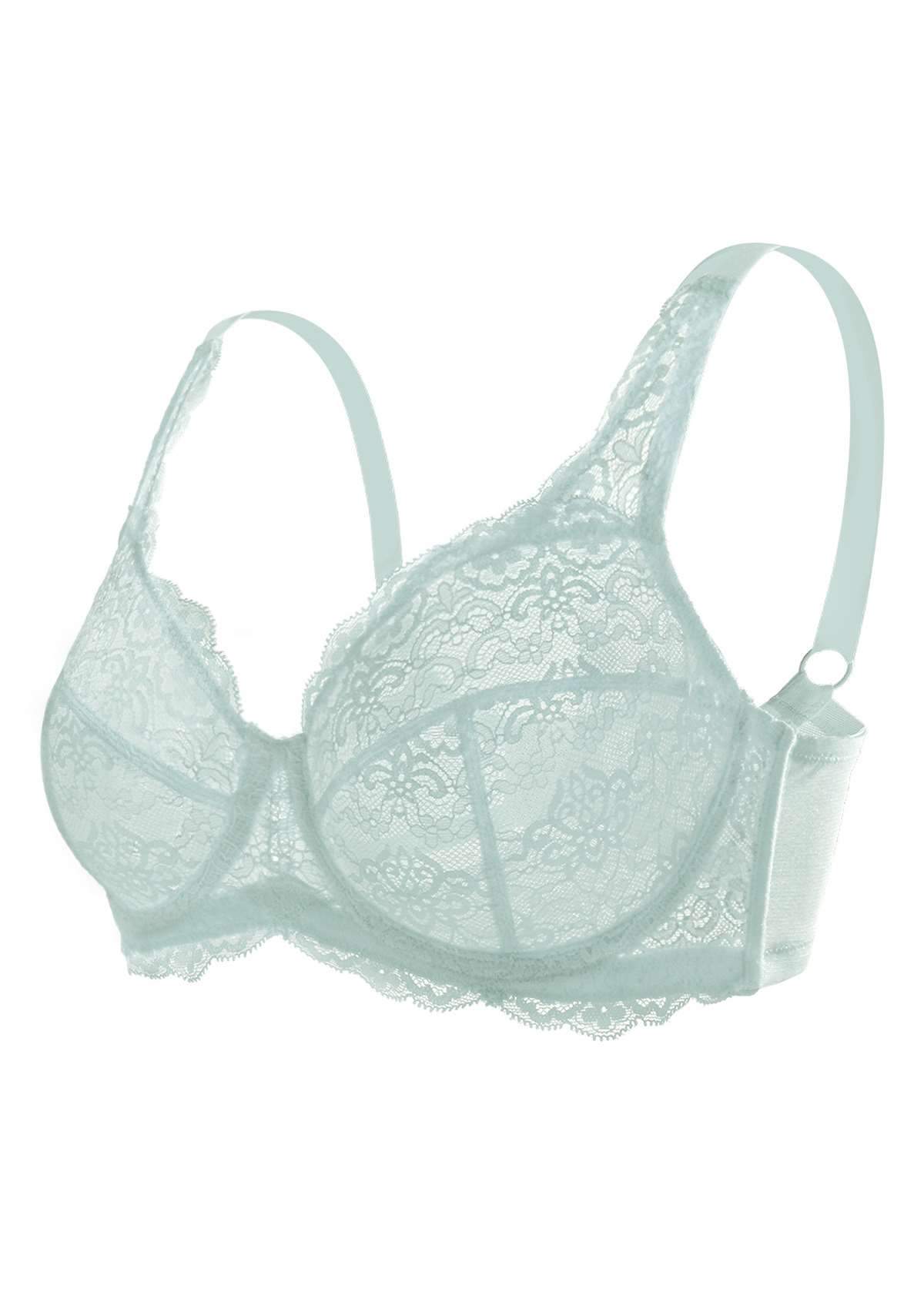 HSIA All-Over Floral Lace: Best Bra For Elderly With Sagging Breasts - Pewter Blue / 34 / DD/E